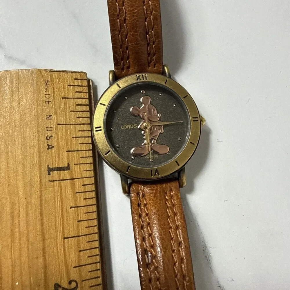 Lorus Mickey Mouse Watch Rose Gold Silhouette Ladies Brown Leather Disney Japan